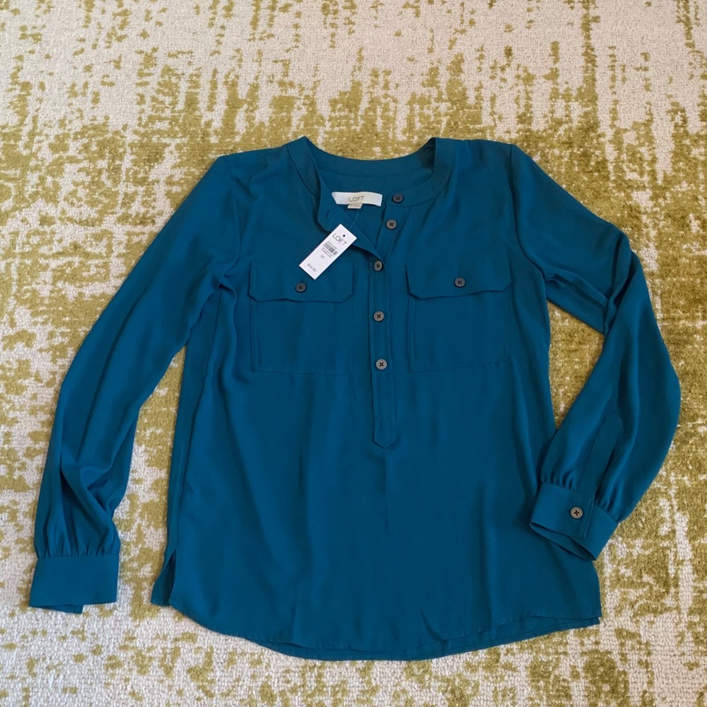 NWT LOFT Teal Chiffon Button Down Blouse